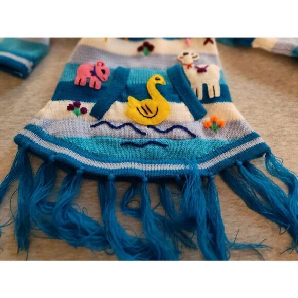 PERUVIAN HAND KNIT PATCHWORK HOODED PULLOVER SWEATER NEW - Picture 4 of 8